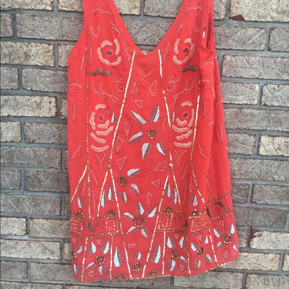 Free People Coral Embellished Midi Dress